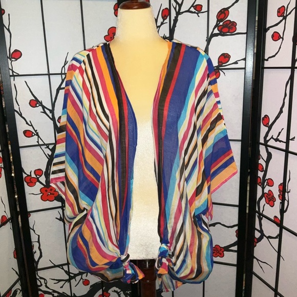 Womens Size Large Lightweight Cardigan Striped Summer or Casual Cover Up - Picture 1 of 13